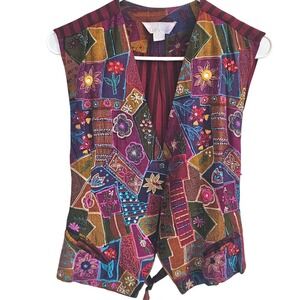 Karavan Vintage Patchwork Embroidered Floral Sequin Mirror Vest Womens Large